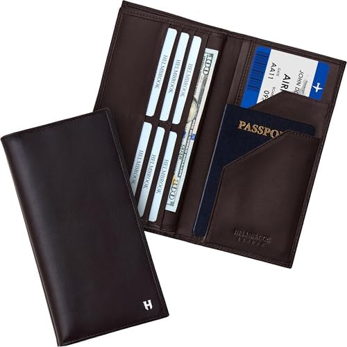 HELMBROOK London RFID Pasaport Tutucu Seyahat Cüzdanı 4 Bölmeli ve 12 Kart Sahibi Tam Tahıl İnek Derisi El İşi Deri, Kahverengi, Klasik - Görsel 2