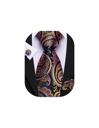 Image of Barry.Wang Men Tie Set Paisley Silk Necktie Pocket Square Cufflinks Formal Wedding Business Party