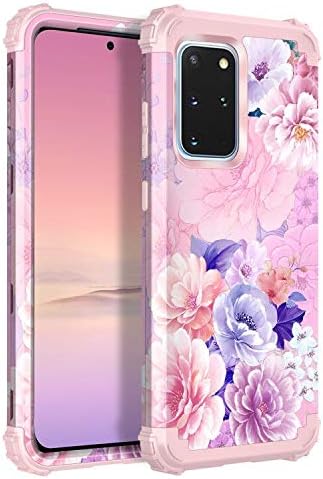 Casetego Compatible with Galaxy S20 Plus Case,Floral Three Layer Heavy Duty Hybrid Sturdy Shockproof Full Body Protective Cover Case for Samsung Galaxy S20 Plus 6.7 inch,Cherry