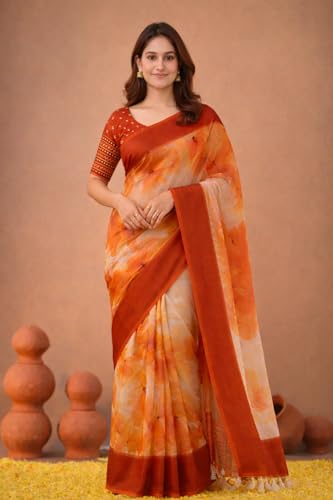 Image of Jack & Jini Women's Floral Print Pure Georgette Saree with Blouse Piece | Soft Casual & Festive Drape | Gift for Mother, Wife.