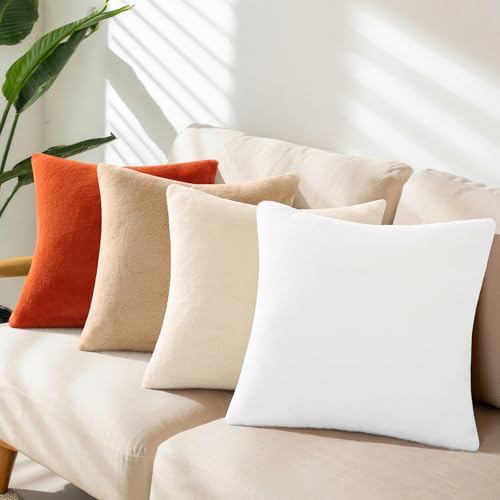 Pallene Faux Fur Plush Throw Pillow Covers 16x16 Set of 2, Soft Fluffy Couch Pillow Covers for Living Room, White