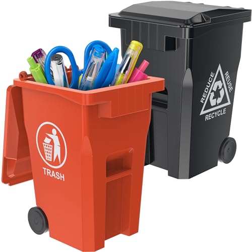 Wiosi Mini Garbage Trash Pen Holder for Desk and Tiny Recycle Bin Pencil Holder Black & Orange, Pack of 2 - Storage for Pencil & Pen | Office Stationery to Organize The Desk | Ideal for Student Work