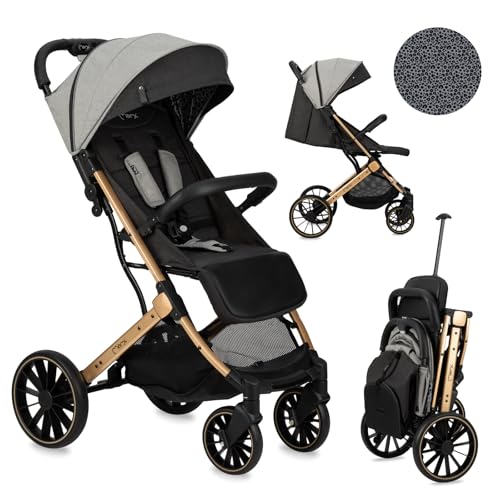 MoMi ESTELLE DAKAR a partir de los 6 meses (hasta 22 kg), silla de paseo plegable con arnés de 5 puntos, cesta de la compra, barra telescópica, se mantiene de pie plegada