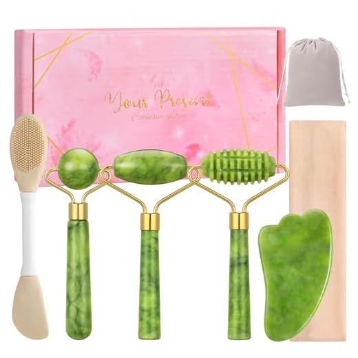 6Pcs Jade Roller for Face,Gua Sha Facial Tools for Women Natural Face Roller Massager Tool for Skincare, Makeup