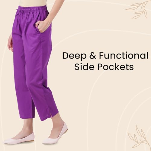 Image of Happy Bunny Parallel Pants for Women 100% Cotton Ankle Length Trousers Regular Fit with Elastic Drawstring Stylish & Pockets Casual Formal Wear for Office & Home