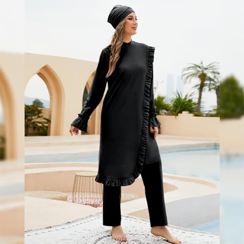Muslim Swimsuit for Women Modest Long Sleeve 3 Pieces Islamic Swimsuit Burkini Full Coverage Shirt Swim Pant Hijab4