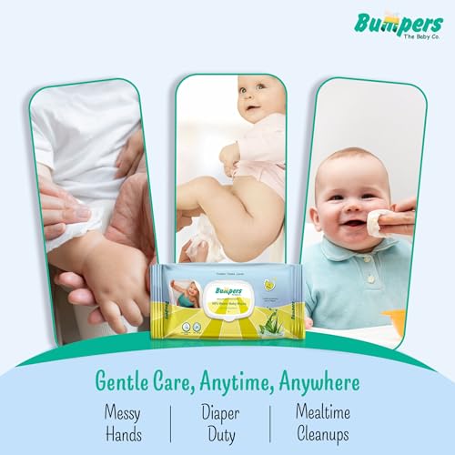 Image of Bumpers Baby Wipes | 99% Water Based | Alcohol & Paraben Free | Extra Thick | Safe for Sensitive Skin| 72 Counts /Pack (Set of 2) (144 Wipes)
