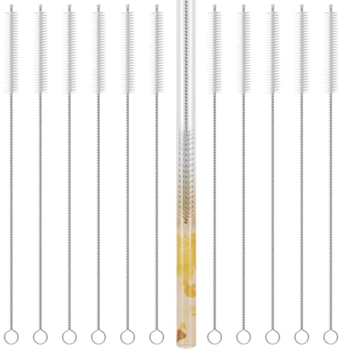 12-Pack Long Straw Cleaner Brush Set - Flexible Stainless Steel Handle for Reusable Straws, Durable, Rust Resistant and Portable Straw Brush Cleaner Bendable for Home & Travel