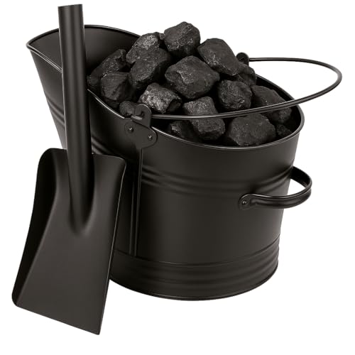 BH | Waterloo Style Coal Bucket and Shovel Set | Fireplace Black Coal Hod Pellet Buckets with 5.7" Wide Coal Ash Shovel - by Best House