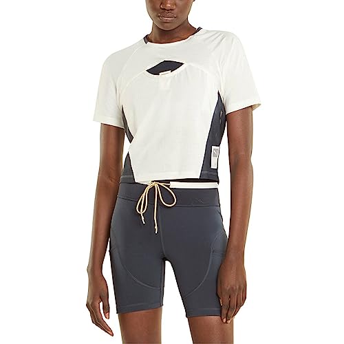 PUMA Women's Run First Mile Crop Tee T-Shirt, Pristine-Dark Slate, Small