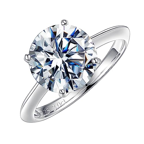 Turandoss Moissanite Rings for Women, 2ct Round D Color VVS1 Clarity Lab Created Diamond Engagement Rings 14K White Gold Vermeil 4 Prong Knife Edge Solitaire Moissanite Ring for Women Promise Rings