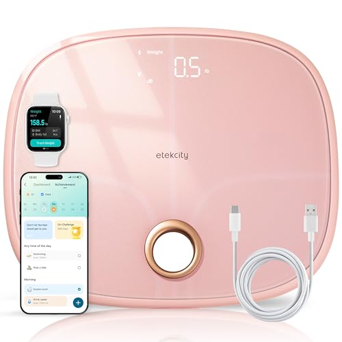Image of Etekcity Rechargeable Pink Smart Scale for Body Weight, BMI, Fat, Muscle Mass, Digital Bathroom Scale with 13 Metrics, Secret Mode, Bluetooth Connect to Free Apps, Cotton Candy Pink