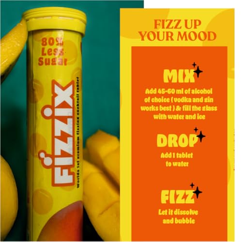 Image of Fizzix Cocktail Effervescent Tablets, 10 Pack, Low Sugar Drink Mix for Mocktails and Cocktails (MANGO)