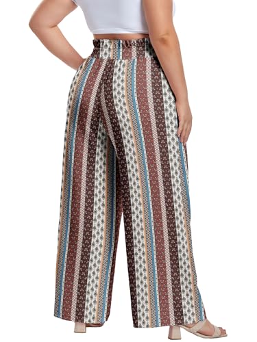 Image of OLRIK Women's Plus Size Pants Adjustable High Waisted Wide Leg Palazzo Pants Casual Trousers with Pockets Spring Clothes