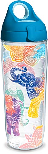 Tervis Mehndi Elephants Tumbler with Wrap and Turquoise Lid 24oz Water Bottle, Clear