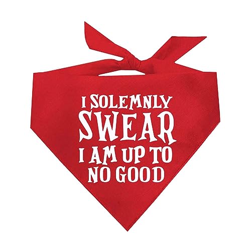 I Swear Im Up to No Good Dog Bandana | 100% Cotton Adjustable Triangle | Made in USA | Funny Matching Costume | Mischief | Playful Quote Sayings | Red One Size (1101) GB