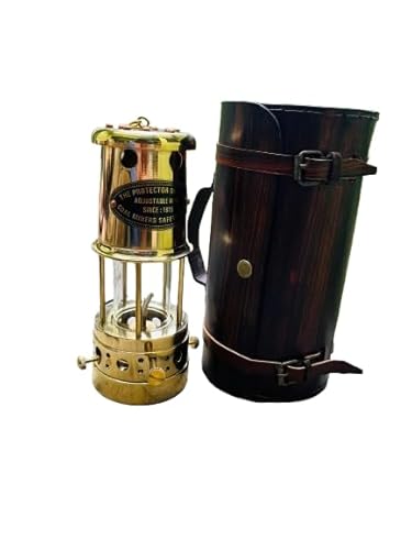 Handcrafted Vintage Brass Miners Oil Lamp with Wooden Case –