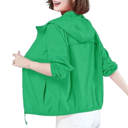 OrDobo Summer Sun Protection Jacket - Women Solid Color Outdoor Sports Sun Protection Clothing Thin Spring Long Sleeve Coat Casual Loose Windproof Outerwear,Green,2XL 50-55Kg