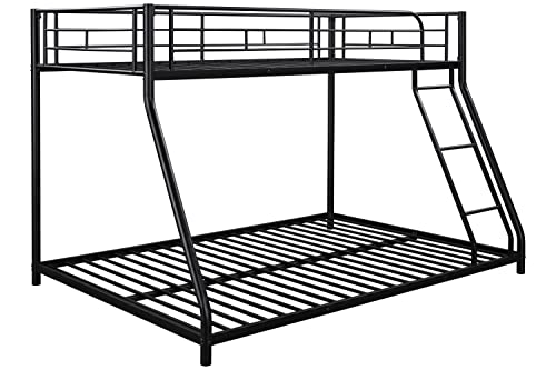 Bunk Beds Twin Over Full, Heavy Duty Metal Bed Frame With Safety Rail And Ladder For Dormitory Bedroom Boys Girls Adults,No Box Spring Needed,Black #TOP6