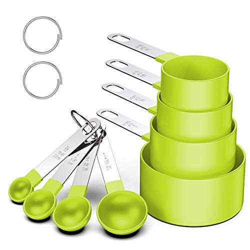 Measuring Cups and Spoons Set 8 Piece Stackable Stainless Steel Handle Accurate Tablespoon for Measuring Dry and Liquid Ingredients Small Teaspoon with Plastic Head 8 Yellow Green