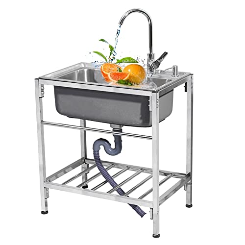 Fregadero de Acero Inoxidable con 1 Compartimento - estación de Fregadero de Cocina con Estante de Almacenamiento - Fregadero de Servicios públicos para la Sala de lavandería en el hogar Restaurante