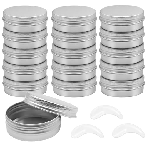 VEGCOO Kleine Dosen, 24 Stück Aluminiumdosen, Aluminiumdosen mit Schraubdeckel, leere Reisedose für Kosmetik, Balsam, Kerzen und Reisen, mit 3 Spateln (Silber, 68 * 25mm)