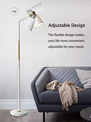 Floor Lamp, Industrial Floor Lamps For Living Rooms & Bedrooms - Rustic Farmhouse Reading Lamp - Standing, Adjustable Metal Heads Indoor Task Lighting For Living Room Bedroom Office Home Décor (White) #TOP3