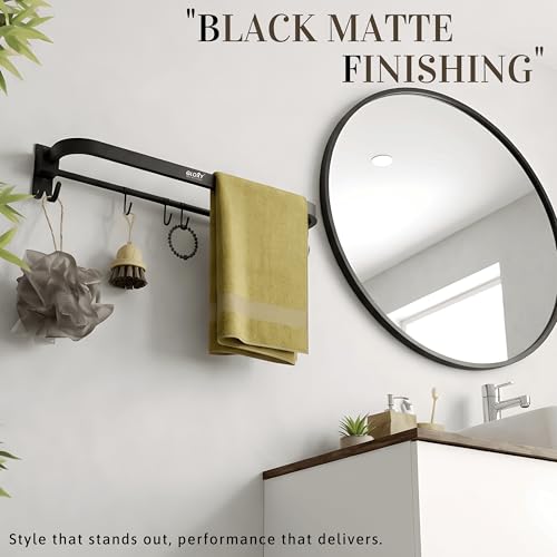 Image of Gloxy Premium Matte Black Finish Stainless Steel Towel Rod Combo Pack of 2-24 Inch Wall Mount Bathroom Towel & Clothes Holder - Rustproof Heavy-Duty Towel Rack for Modern Bathrooms