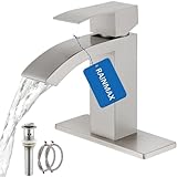 Single Hnadle Brushed Nickel Waterfall Bathroom Faucets, Single Hole Modern Bathroom Faucet, Rv Lavatory Vanity Vessel Sink Faucets with Pop-up Drain and Hose KMBF021L