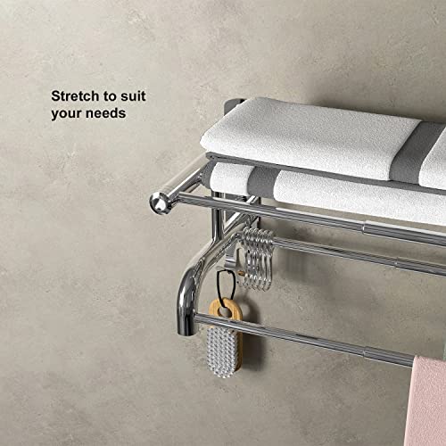Stretchable 16-27 Inches Towel Bar For Bathroom Lavatory Towel Rack Towel Shelf With 2 Towel Bars Wall Mount Holder,Stainless Steel 304 Polished Towel Bar With Shelf #TOP3
