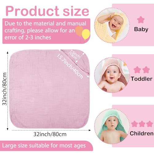Image of Peryiter 6 Pcs Muslin Hooded Baby Towels, 32 inchx 32 inch Cotton Newborn Bath Towel Muslin Infant Baby Blankets Absorbent Unisex Newborn Registry Gift Essentials for Girls Boys (Light Color Series)