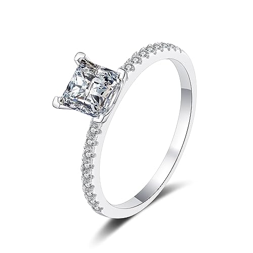 Bague en argent 925 taille princesse étincelante plaqué platine chic