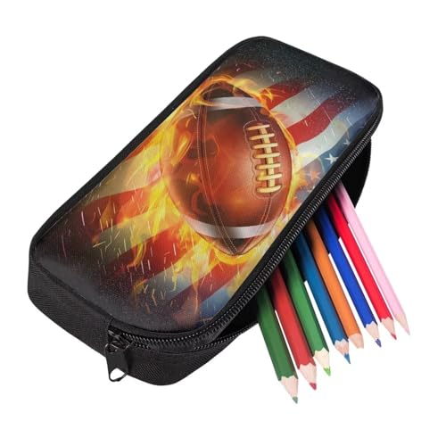 Image of Fire Football Preppy Pencil Case for School Supplies,American Flag Pencil Pouch with Zipper,Pencil Bag for Teen Boys Girls,Aesthetic Journaling Supplies