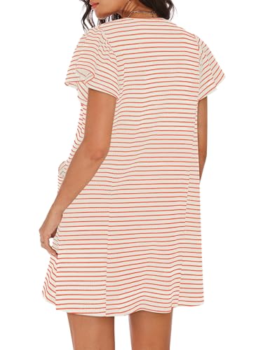 COCCKO Womens Striped Mini Dress Ruffle Puff Sleeve with Pockets — view 5