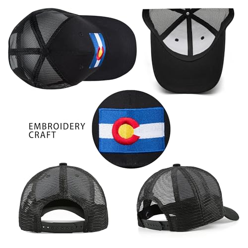 Image of Adjustable State Flag Trucker Hat Mesh Baseball Cap with Embroidered Patch for Men Women