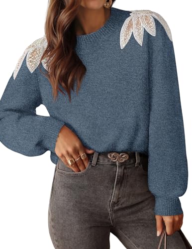 ZESICA Women's Fall Long Sleeve Sweaters 2025 Crew Neck Knit Loose Dressy Pullover Tops Winter Trendy Outfits