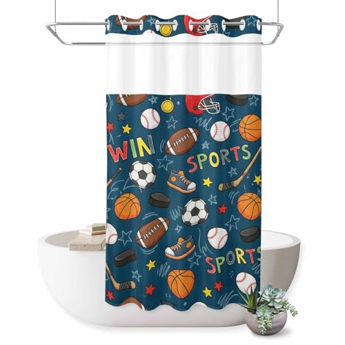 No Hook Navy Blue Sports Shower Curtain 36"x72