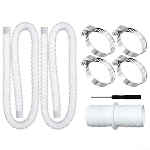 Manguera de bomba de piscina de 32 mm, tubo de agua flexible de polietileno blanco de 1,5 m, con clips de seguridad de acero inoxidable y conector de manguera para equipo de piscina, sistema de riego