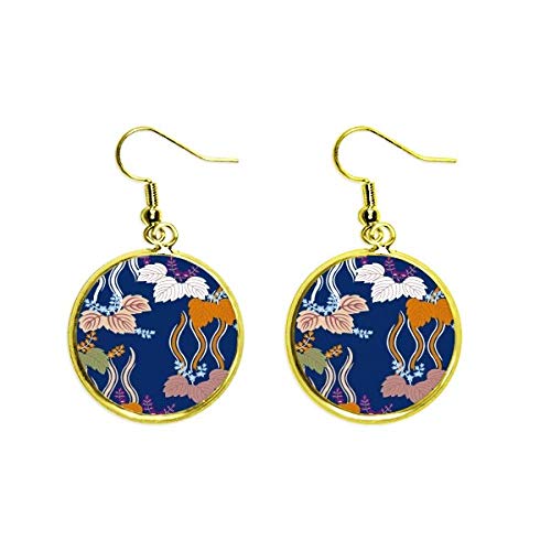 Pendientes largos dorados con motivo de pintura japonesa para mujer
