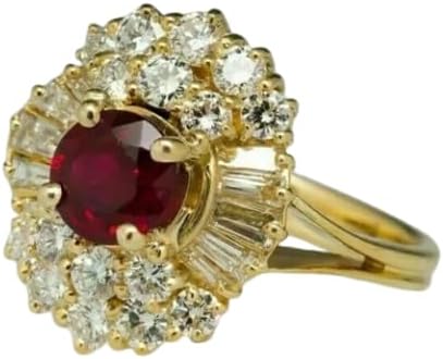 3.00 Carat Round Shape Simulated Garnet & White Diamond Womens Engagement Ring 14k Yellow Gold Plated 925 Sterling Silver