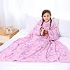 Viviland Kids Wearable Fleece Blanket with Sleeves & Foot Pocket Kids Snuggie Soft Blanket for Girls Hook & Loop 47" x 47" Inches (Pink Rainbow) #1