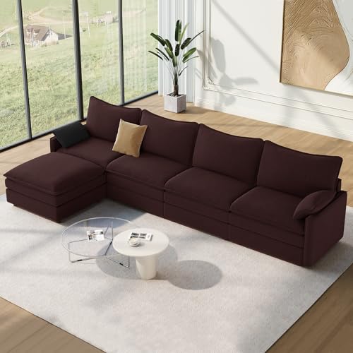 Image of Vesgantti 142 inch Cloud Couch Sectional Modular Sofa, Comfy Sectional Couch with Ottoman Deep Seat Chenille L Shaped Sofa, Modular Couches for Living Room, Bedroom and Apartment, Black