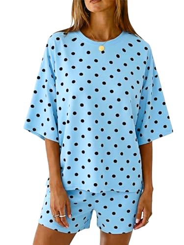 Image of Tankaneo Womens Pajama Sets 3 /4 Sleeve Oversized Tops & Loose Fit Shorts Lounge Set with Pockets Loungewear