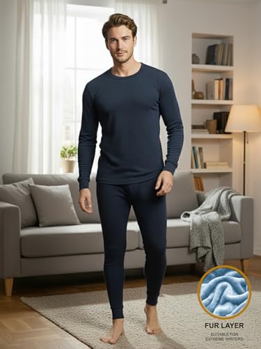 Image of Lux Cozi HEATEK Men's Round Neck Full Sleeve Skin Friendly Winter Wear Thermal Top and Bottom Set | Fleece Winter Body Warmer Thermal Set | Style 888