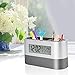 Jwthee Desktop Pencil Cup, LCD Electronic Clock Pen Holder Lcd Electronic Clock Perpetual Calendar Clock Multifunctional Desk Clock Calendar Stationery Organizer for Office and Home