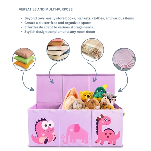 Ethiques Purple Collapsible Large Toy Chest, Sturdy Storage Compartments With Lids. Kids Toy Box Chest Storage Organizer For Nursery Room, Playroom, Home Organization, 40.6X16.5X14.2 Inch (Cute Dinosaur). Large Toy Box For Girls . Toy Box For Boys #TOP1