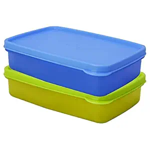 Bon Bon Big Lunch Box for Kids, Office Men & Women, Box with Compartments, PP Food Grade, Microwave Safe, Reusable Lunch Box, Leak Proof, 2 Pcs of 1100 ml, Yellow & Blue Color