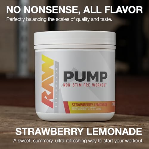 Image of RAW Pump Stim Free Pre Workout (Strawberry Lemonade) - Non-Stimulant Pre Workout Supplement Powder Nitric Oxide Booster - Pre Workout Supplements Drink for During Workout - 40 Servings