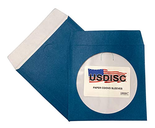 USDISC Paper Sleeves 100g Window, Flap, Blue, Pack of 100