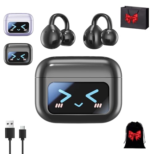 M100 Clip On Ear Headphones, Co2 Clip Earbuds, Smart Touchscreen Bluetooth Earbuds, Open Ear Clip Headphones Wireless Earbud Bluetooth 5.4 Sports Earphones (Black)